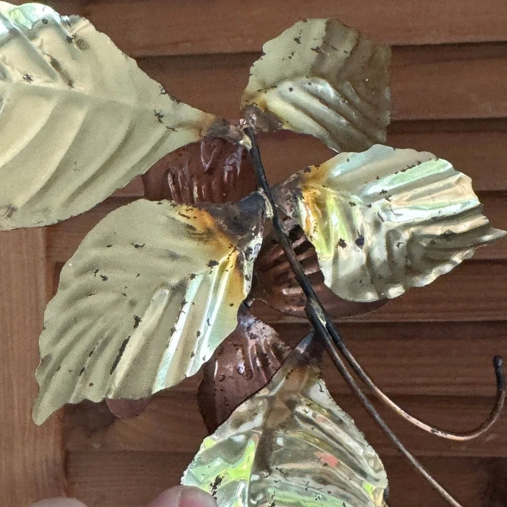 Vintage Mixed Metal Copper Brass Floral Wall Art Set Dogwood Flowers MCM 2pc